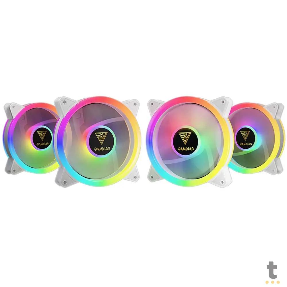 Kit c/ 4 Cooler Fan para Gabinete Gamdias Aeolus RGB 120mm Branco - M2-1204R WH Truedata